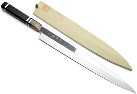 Yoshihiro SVG10 Semi-Stainless Steel Mirror Finished Yanagi Sushi Sashimi Japanese Knife (9.5'' (240mm), Triple Ring Handle)