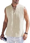 COOFANDY Mens Cotton Linen Tank Tops Beach Casual Henley Tank Shirt Cream Large Sleeveless