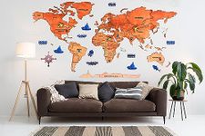 Elk Modern 3D Wooden World map Wall Decor - Metallic Color - Perfect Home Living room Wall Decor for Travel Enthusiasts (with Capitals) Size:L (156x89CM)