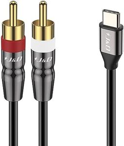 J&D Cable USB C a 2 RCA, USB tipo C a 2 RCA macho audio auxiliar estéreo Y cable divisor compatible con iPhone 15 series, Google Pixel 6/7/8, MacBook Pro, teléfono, tabletas, computadora portátil, 2 m