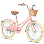 Glerc 20 Inch Kids Girls Bike for 6 7 8 9 10 Years Old Little Girls Retro Vintage Style Bicycles with Basket,Stabilisers and Bell,Peach