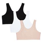 ZUVAIRIYA STORE Sports Bra for Women & Girls, Cotton Non-Padded Full Coverage Beginners Non-Wired T-Shirt Workout Bra with Regular Broad Strap, Activewear Training Bra for Teenager Kids (Pack of 3)