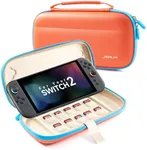 JSAUX Ultra Slim Carrying Case Compatible with Nintendo Switch 2 2025, Hard Shell Protective Travel Pouch with 10 Game Slots, Portable Switch 2 Case for Travel and Storage, Orange