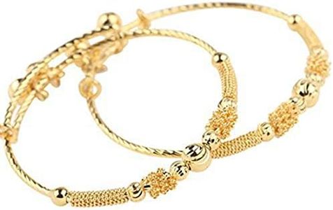 loyoe jewelry 24k Yellow Gold Plated Baby's Bracelet Adjustable Children's Bangle(2pcs/lot), middle, Copper