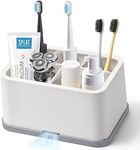 White Bathroom Toothbrush Organizer Detachable for Easy Clean 5 Slots Electric Toothbrush & Toothpaste Caddy for Family & Kids on Bathroom Vanity, Sink, and countertop