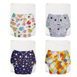 superbottoms BASIC EASY - Pack of 4 cloth diapers + 4 inserts | Freesize Adjustable & Reusable Cloth Diaper for babies 0-3 Years|quick drying prefold style soaker (insert) & dry feel layer - Assorted