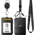 ELV Badge Holder, ID Badge Card Holder Wallet with 5 Card Slots, 1 RFID Blocking Pocket, Retractable Reel and Neck Lanyard Strap for Offices ID, School ID, Driver Licence