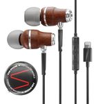 Symphonized NRG MFI Earbuds, Certified Lightning Earbuds Compatible with Apple iPhone/iPad/iPod, Genuine Bubinga Wood in-Ear Noise Isolating Earphones, Stereo Wired Headphones (Black)