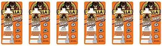 Gorilla 100 Percent Silicone Sealant Caulk, 2.8 ounce Squeeze Tube, Clear, (Pack of 6)