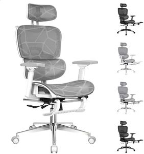 ALFORDSON Ergonomic Office Chair with 3D Adjustable Armrest and Headrest & Footrest, Mesh Gaming Chair for Executive Computer Desk, Recline Tilt Adaptive Back Support, Max 180kg, Patton White Grey