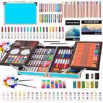 KINSPORY Art Supplies, Art Kit with 2 Sketch Books, 139 Pack Deluxe Wooden Art Set Crafts, Watercolor Pens, Colored Pencils, Oil Pastels, Paints, Painting Drawing Coloring Gift for Artists Kids (Blue)