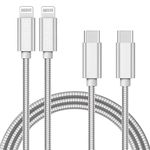 METZONIC MFi Certified iPhone Cable [2 Pack 6.6 Feet] Metal Braided Type C to Lightning Cable with Short-Circuit Resistant Insulation Coated Jacket, Fast Charging Compatible with iPhone/iPad