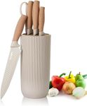 Kitchen Knife Set, Retrosohoo 6-Pieces Khaki Sharp Knife Set for Kitchen, Non-Stick Non-Slip Stainless Steel Chef Knife Set with Universal Knife Block Suitable for Home Restaurant (Khaki)