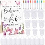 Roowest 35 Pcs Baby Shower Games Baby Bibs Design Wooden Baby Shower Game Sign DIY Bodysuit Bib Sign 15 White Blank Baby Feeder Bibs 9 Newborn Bodysuit 10 Marker for Baby Shower Boys Girls (Butterfly)