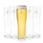 Bravich Pint Glasses Set - Pack of 6. 500ml Tall Drinking Glasses. Weizen Glass Set for German Beer, Lager, Water & Soft Drinks. Slim Tulip Glasses Set - Dishwasher Safe, 0.5L Capacity.