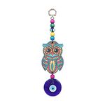 LINENSUTRA® Evil Eye Hanging for Good Luck Prosperity Zodiac Success Health Wealth Office Home Decor & Car (Owl MDF & Glass) (OWLM)