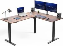 VIVO Corner Standing Desk, 63 x 55 inch Reversible L-Shaped Workstation, Electric Height Adjustment, Home, Office, and Reception Rooms, Rustic Vintage Brown Table Top Black Frame, DESK-E3CTN