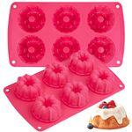 webake Mini Ring Cake Tin Silicone Savarin Cake Moulds 2 Pcs 6 Cavity 7.5 cm Fluted Tube Cake Pan for Savarin Kugelhopf Baking Tray