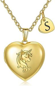 YOUFENG Heart Letter Unicorn Locket Necklace Initial Locket that Holds Pictures 18K Gold Plated Locket Birthday Gifts S