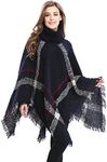 Bellady Women's Pullover Sweaters, Oversized Turtleneck Sweaters Poncho, High Neck Loose Shawl Wrap, Blue, One Size