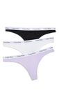 Calvin Klein underwear Women's 3 Pack Thong Panties, Black/White/Pastel Lilac, Large