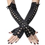 BABEYOND Lace Up Fingerless Gloves Long Elbow Gloves for Costume Party Lace-up Arm Warmer, Z-black, One Size