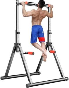 DOBESTS Foldable Power Tower Dip Station Pull Up Bar Station Adjustable Multifunction Fitness Tower Station Training Equipment Home Outdoor, Stable Triangular Structure