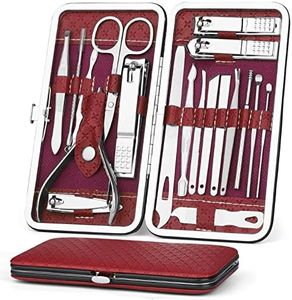 Coolzon Set de Manicura y Pedicura, Kit Manicura de 19 Piezas, Set Manicura, Damas y Hombres, Conjunto Completo con Todo Para el Cuidado de Manos y Pies, Clip de Uñas de Acero Inoxidable，Rojo