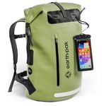 Earth Pak Waterproof Backpack with Roll-Top Closure, Front Pocket, Cushioned Back Panel & Phone Case (Green, 85L)