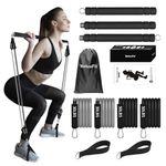 WeluvFit Pilates Bar Kit with Resistance Bands, Portable Exercise Fitness Equipment for Women & Men, Home Gym Workout 3-Section Stick Squat Yoga Pilates Flexbands Kit for Full Body Shaping