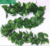 SATYAM KRAFT 8 Lines Random Design Artificial Fake Flowers Wall Hanging Leaf Money Plants,Leaves Vine String Lines Items for Ganpati Decoration,Home Decor,Room,Ganesh Chaturti,Janmastami(7 Feet)