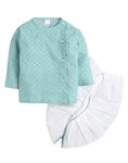 POLKA TOTS Boy’s Cotton Angrakha Kurta Dhoti Pant Set | Traditional Ethnic wear for Kids, Sea Green (12-18 Months)