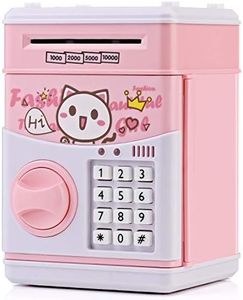 KMiKE Electronic Cat Piggy Bank for Kids Cash Coin Cartoon ATM Money Saver Coin Bank for Kids with Password & Music Great Gift Toy for Kids Children (Pink)