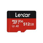 Lexar E-Series Plus 512GB Micro SD Card, microSDXC UHS-I Flash Memory Card with Adapter, 160MB/s, C10, U3, A2, V30, Full HD, 4K UHD, High Speed TF Card for Phones, Tablets, Drones, Dash Cam