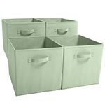 EZOWare Set of 4 Collapsible Storage Cubes, Foldable Fabric Organizer Basket Bin Boxes Set with Handles for Baby Kids Toy Nursery Room Home Closet Drawers - 33 x 37 x 33cm / Pastel Green