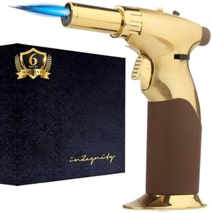 Powerful Dual Flame Style+Triple Adjustable Flame Size in One Hand Butane Torch-by inZaynity-Refillable Blow Torch Continuous Flame Lock,Soldering,Cooking,BBQ,Crème Brulee,Welding,Resin (Gold Metal)