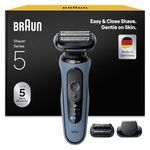Braun Series 5 Electric Shaver, Up to 50 min, +2 Attachments, Cordless, Wet & Dry Razor for Men, 100 Percent Waterproof, 52-A1820SI, Azure