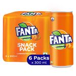 Coca-Cola FANTA® Orange Flavored Cold Drink | Soft Drink with Added Orange Flavour | Delicious Orangey Flavor| Recyclable Can, 300 ml (Pack of 6)