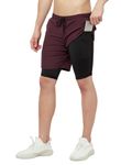 TRUEREVO 2 in 1 Running Sports Shorts for Men with Mobile Phone Pocket Light Weight Quick Dry Fabric for Gym Athletic(161115MRN/BLK_L_Maroon,Black_L)