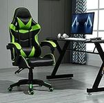 mcc direct Swivel Faux Leather Office Chair Racing Sports Gaming Tilt Computer Desk Chair with Headrest & Lumbar Cushion A (Green)