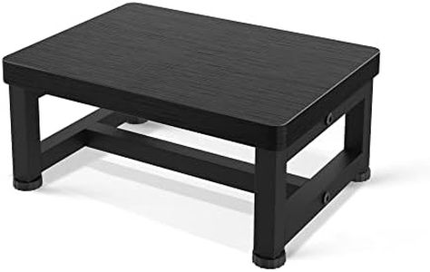 Step Stools for Adults Kids with Non-Slip Rubber Feet, Heavy Duty Wide Wooden Stepping 500-LBS Capacity Bedroom Kitchen Bathroom, Sturdy Bed Steps High Beds, Easy Assembly, Black