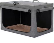 Petsfit Portable Dog Crate with Thicken Mat, Adjustable Fabric Sleeve, Breathable Mesh Doors, Collapsible Dog Crate 76 cm L x 50 cm W x 49 cm H Grey