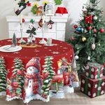 cusugbaso Round Christmas Tablecloth 70 inches - Red Snowman Christmas Decorations for Home - Water Resistant Christmas Table Cloth - Xmas Truck Holiday Christmas Decor for Table, Party