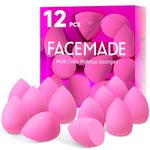 FACEMADE 12 PCS Makeup Sponge Set and 1 Sponge Holder, Latex Free Beauty Sponges, Flawless for Liquid, Cream and Powder, Super Soft Blending Sponge, Pink