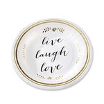 Kate Aspen 28364NA Live, Laugh, Love Paper Plates, Set of 8, White, Black and Gold