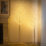 EAMBRITE Christmas Tree, 2 Pack Lighted Birch Tree Indoor Outdoor Decorations, 5FT 6FT Prelit Artificial Tree with Timer & Light Dimmer, LED Artificial Tree for Home Bedroom Wedding Decor