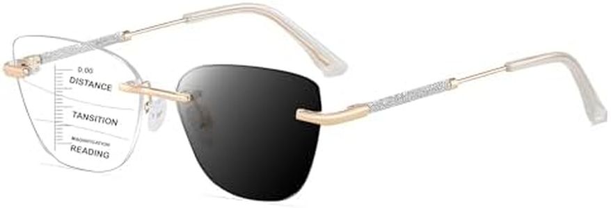 HOOBAY Photochromic Progressive Multifocus Reading Glasses Women, Progressive Readers No Line HD Resin Lenses Rimless (Gold-Clear, 2.5, Diopters)