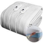 Dreamcatcher Double Electric Blanket 193 x 137cm, Soft Polyester Electric Blanket Fitted Underblanket Mattress Cover, 3x Heat Settings, 2x Controllers and Machine Washable Heated Blanket