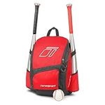 Tonesport Youth Baseball Bag - Backpack for Baseball, Softball, Tball - Bat Bag for Youth Players - Dark Red
