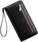 Vulkitty Leather Purses for Women, Long Ladies Purse with RFID Protection, Wristlet and Phone Pocket, Pretty Large Women's Wallet, Coin Zipper, Multiple Card Slots and Holders, Clutch Wallet for Women